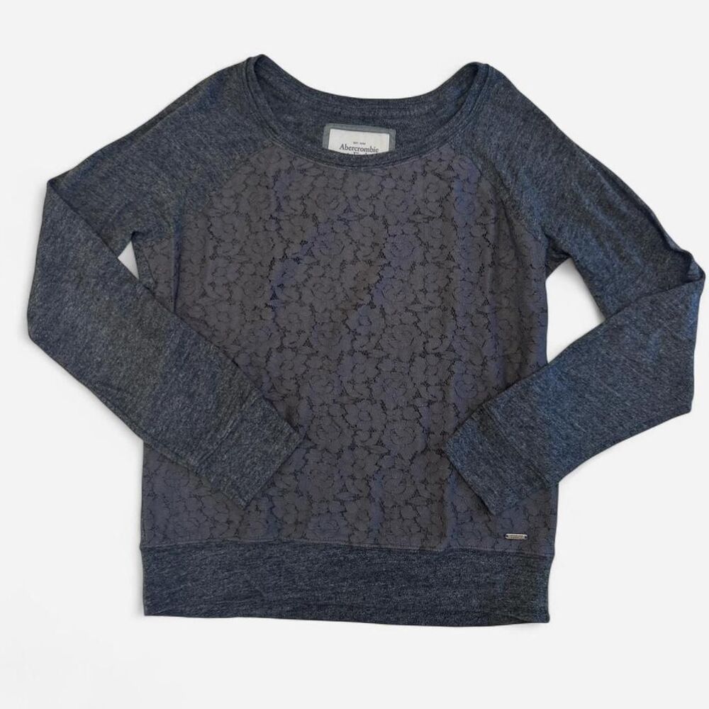 Abercrombie & Fitch Grey Long Sleeve Tee with Lace Detail Indie Sleaze Preppy M